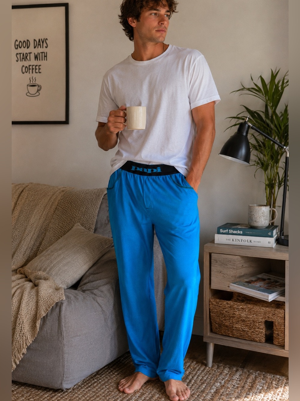 PAPI Slub Cotton Teal Blue Casual Loungewear Pants Size M